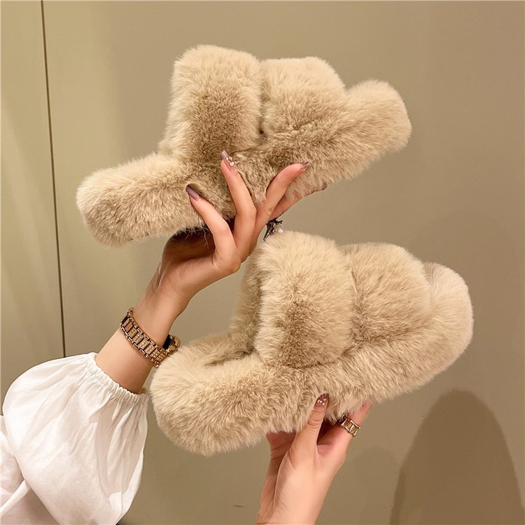 Women's Cozy Plush Furry Fuzzy Sandals House Open Toe Fluffy Platform Indoor Faux Fur Slides Slippers