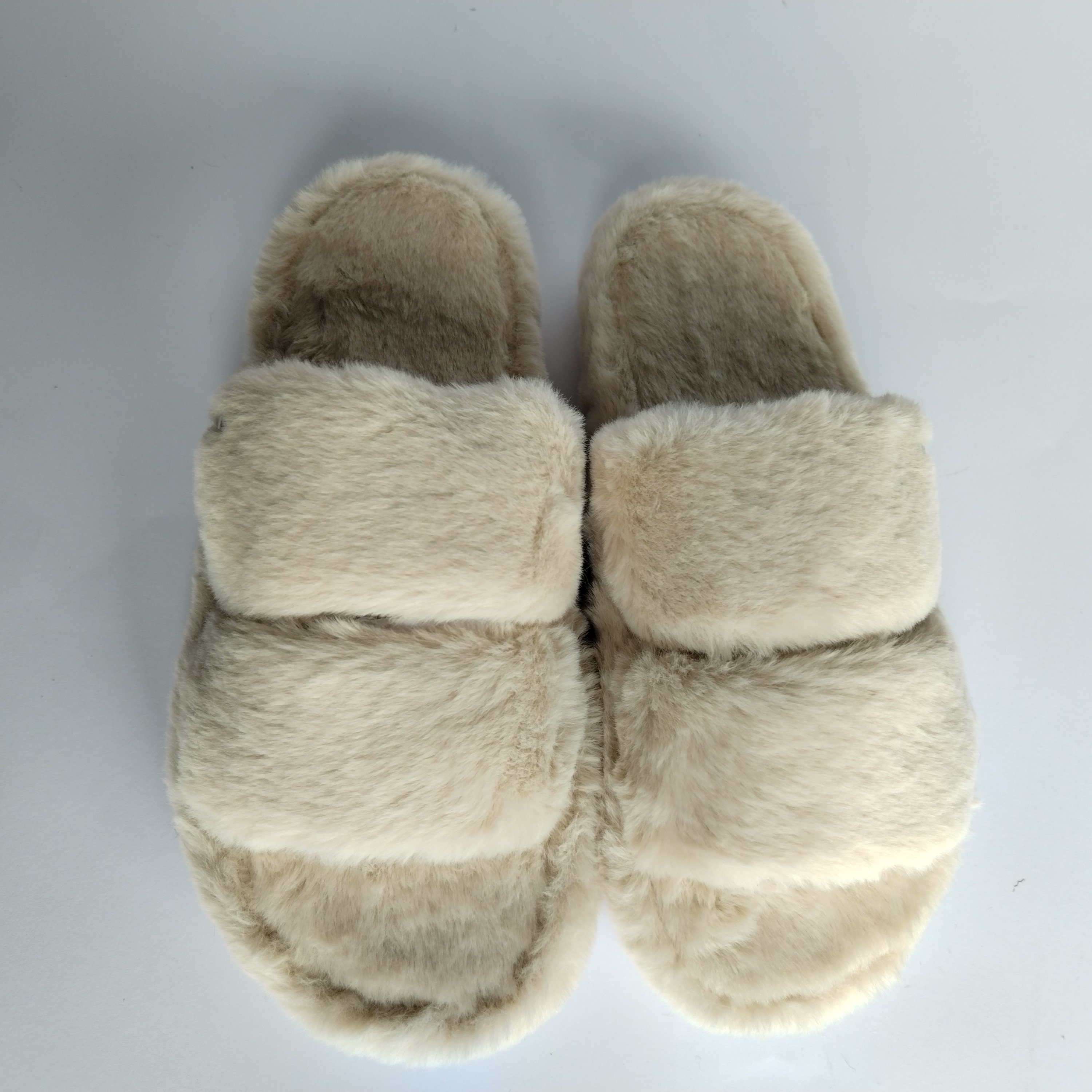 Indoor Plush Double Strip Female Shoes Rabbit Fur Tpr Flat Sole Flats Furry Winter Warm Slippers For Women