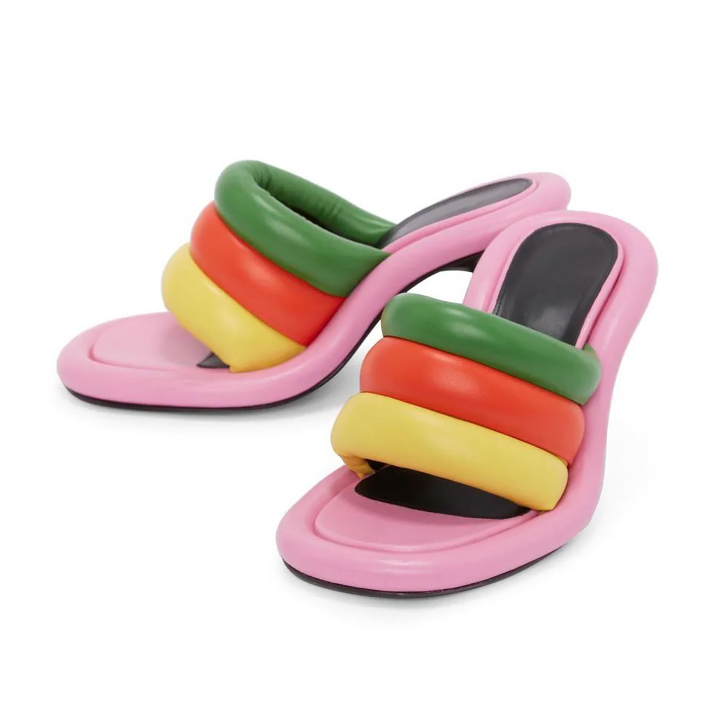 Custom Color Summer Mule Heels Sandals Square Open Toe Slippers High Heels Sexy Inflated Vamp PU Color Matching Heel Slides