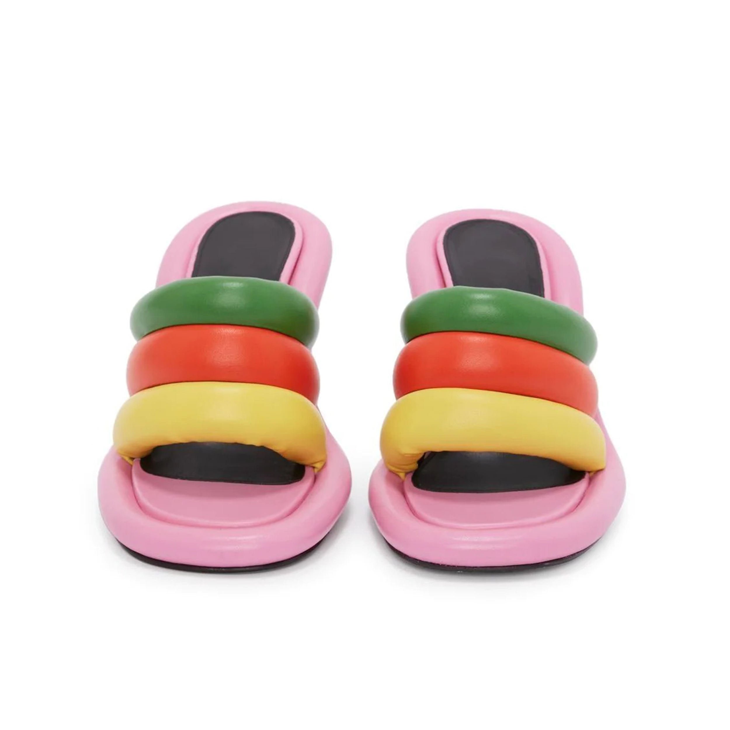 Custom Color Summer Mule Heels Sandals Square Open Toe Slippers High Heels Sexy Inflated Vamp PU Color Matching Heel Slides