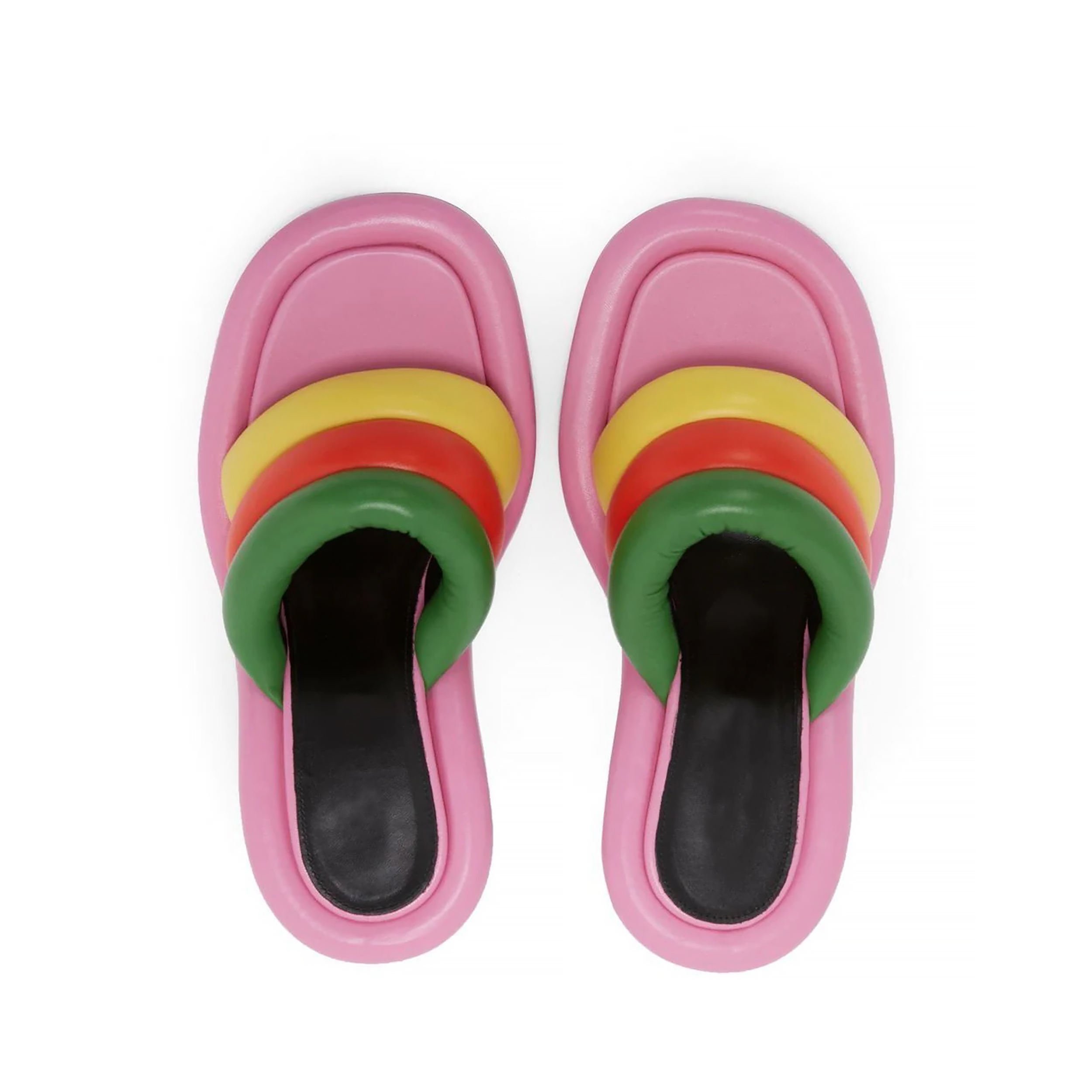 Custom Color Summer Mule Heels Sandals Square Open Toe Slippers High Heels Sexy Inflated Vamp PU Color Matching Heel Slides