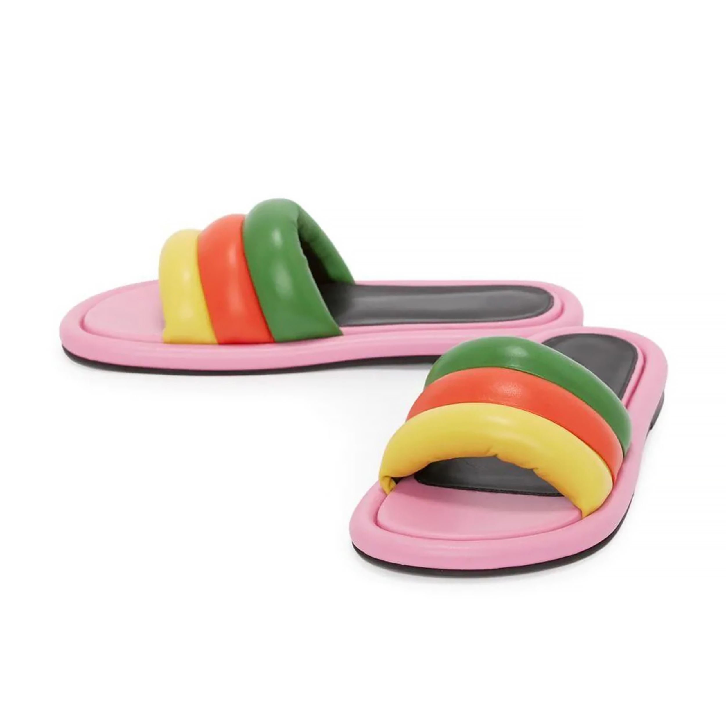 Custom Color Summer Mule Heels Sandals Square Open Toe Slippers High Heels Sexy Inflated Vamp PU Color Matching Heel Slides