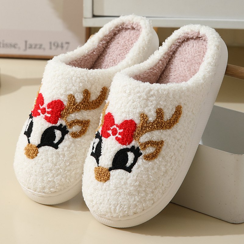 Christmas Present Furry Slipper Plush Reindeer Slippers Women Plush Slides Slippers Home Footwear on Cloud Running Shoes CN;ZHE