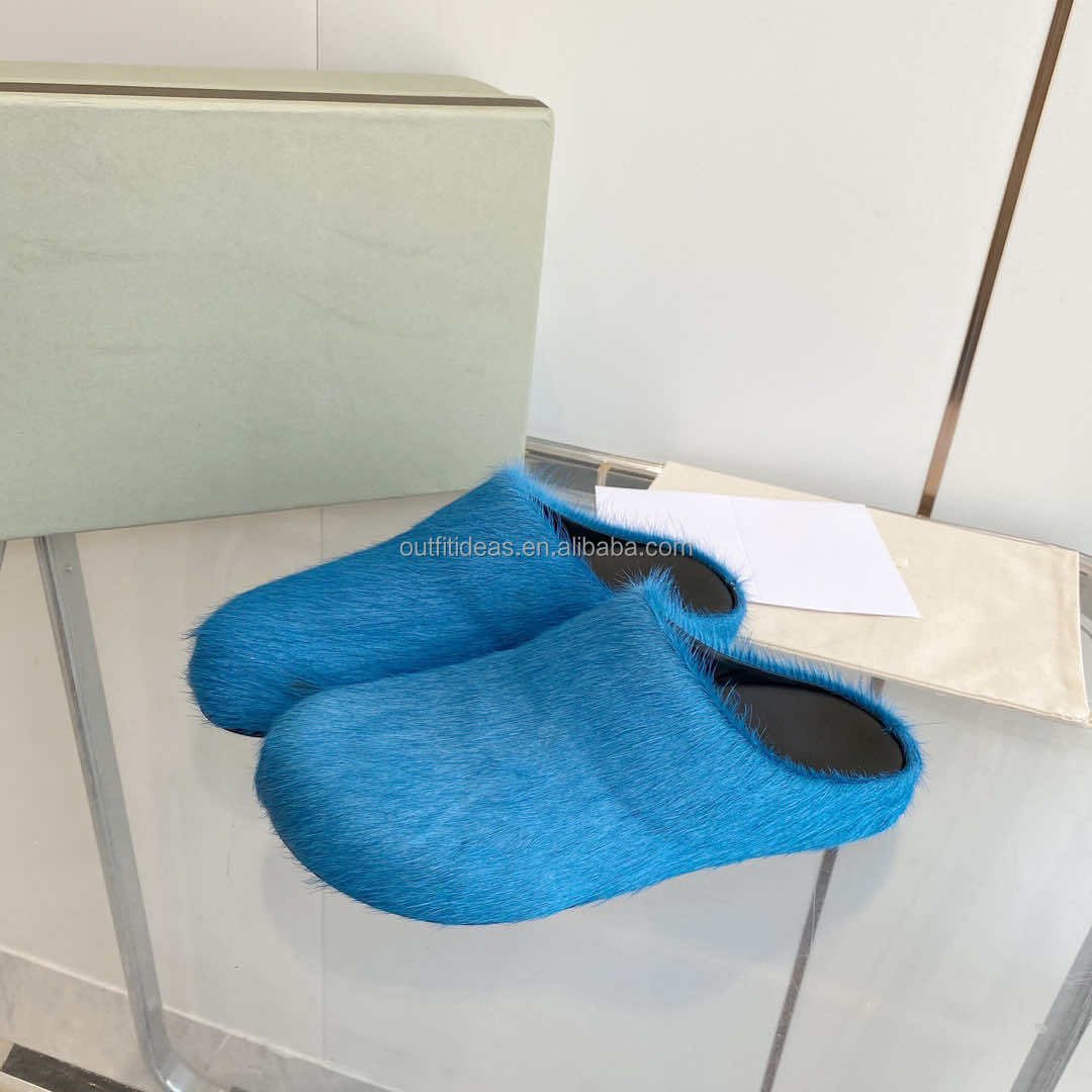 Top Quality Long Hair Calfskin Fussbett Sabots Genuine Leather Barefoot Men Women Luxury Slipper Design Shoes Slide Slippers