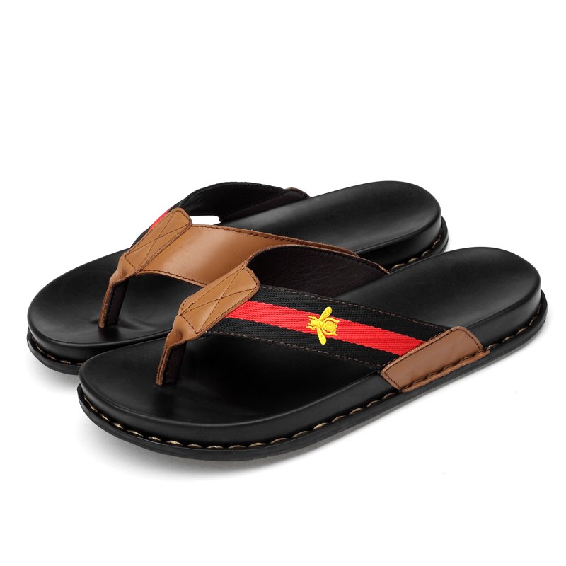 Genuine Leather Non-Slide Male Slippers Summer Beach Flat Shoes Men Fashion Slide Slippers