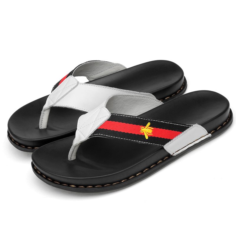 Genuine Leather Non-Slide Male Slippers Summer Beach Flat Shoes Men Fashion Slide Slippers