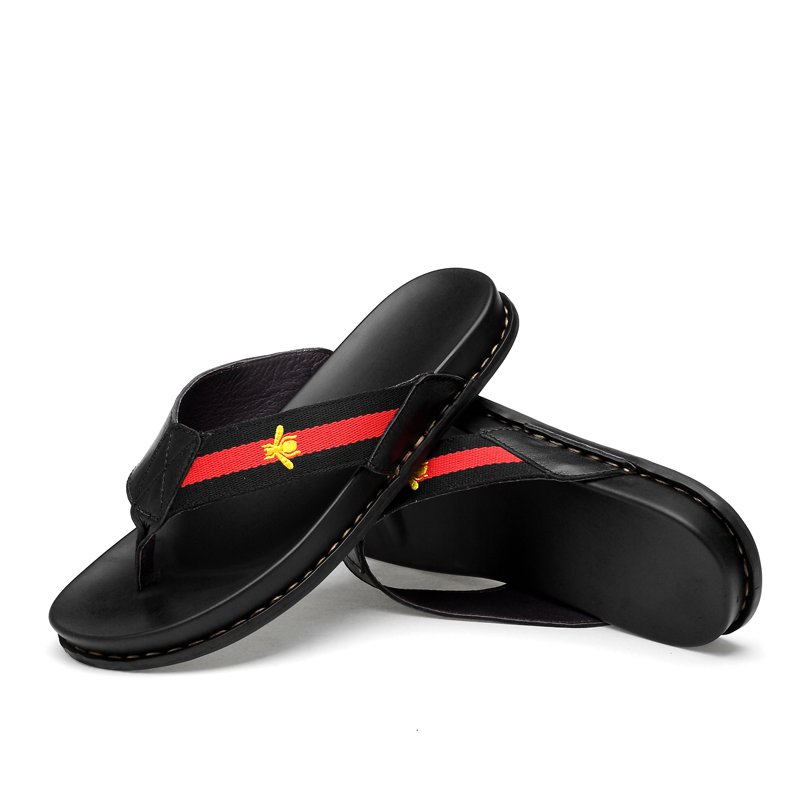Genuine Leather Non-Slide Male Slippers Summer Beach Flat Shoes Men Fashion Slide Slippers