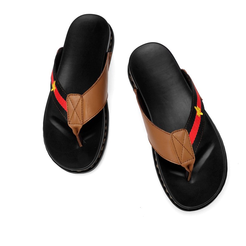 Genuine Leather Non-Slide Male Slippers Summer Beach Flat Shoes Men Fashion Slide Slippers