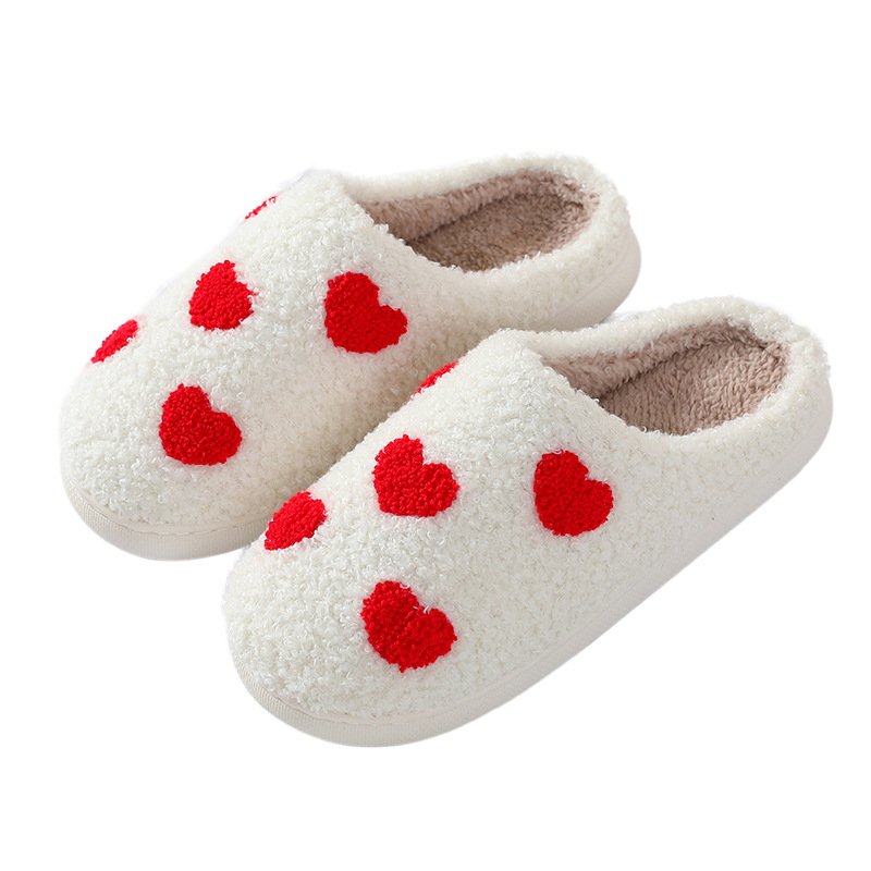 Wholesale Cute Fuzzy Mushroom Heart Slides Slippers Winter Indoor Flat Warm House Slippers For Women