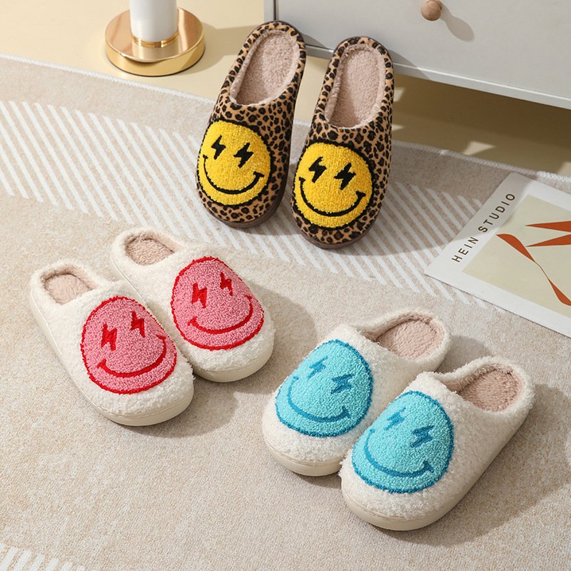 High quality winter warm happy face Lightning slippers home plush slippers