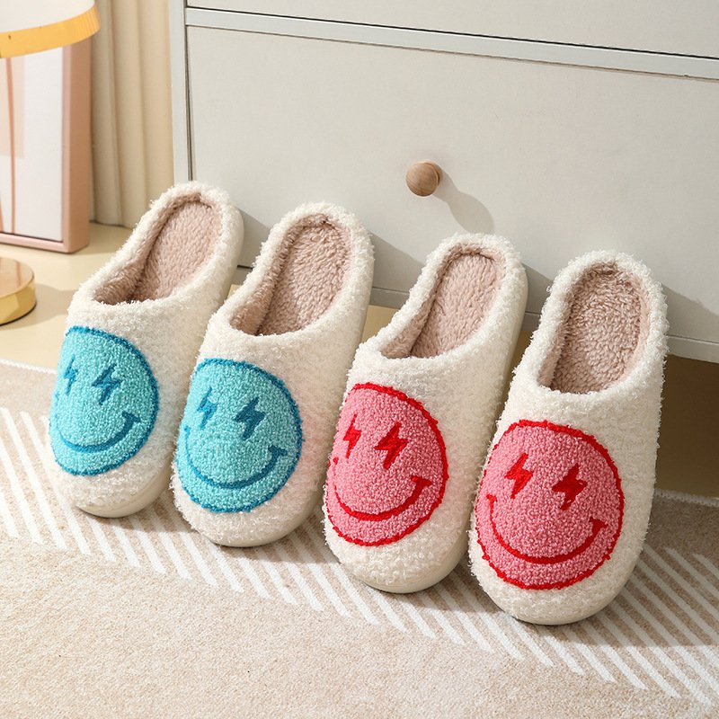 High quality winter warm happy face Lightning slippers home plush slippers
