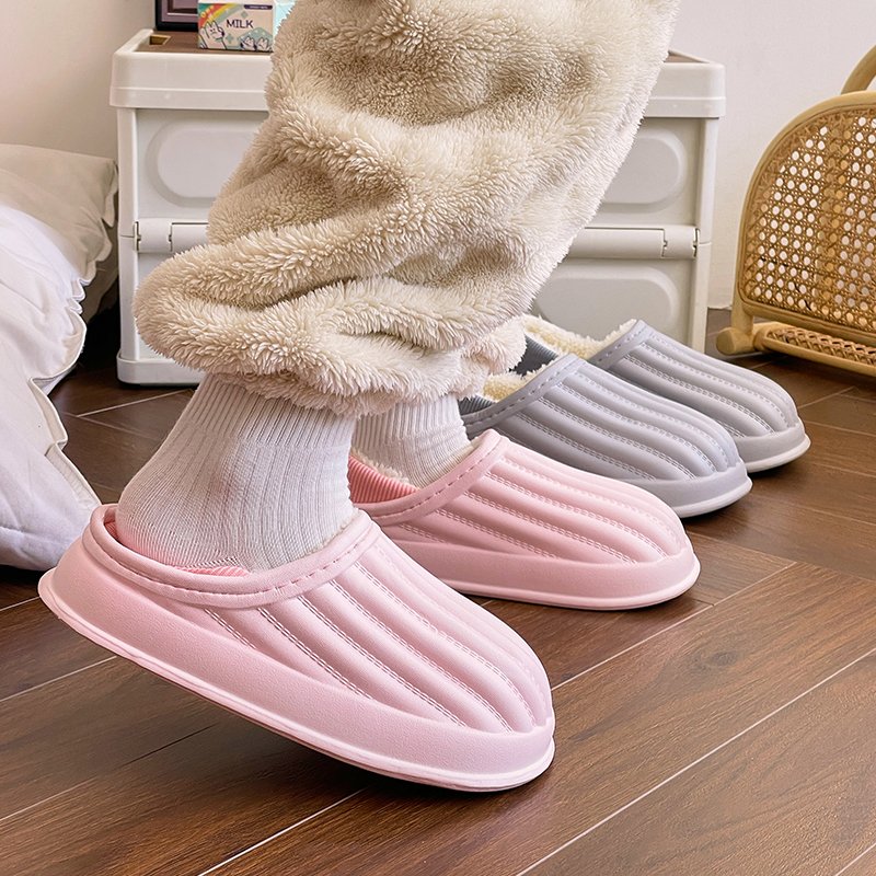 Woman Lady Furry Sandal Waterproof Home Outdoor Fur Plush Winter Fuzzy House Slipper Indoor Anti-Slip Soft Warm Cotton Shoes