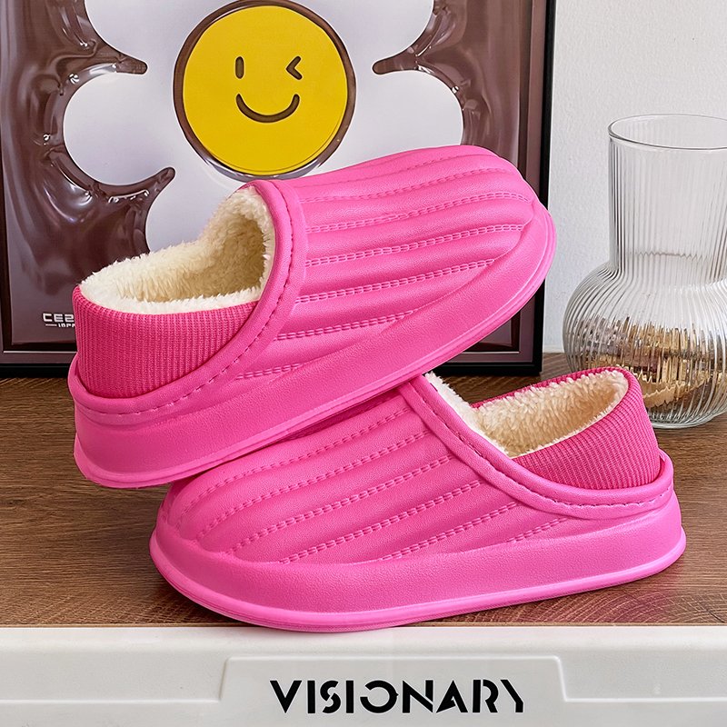 Woman Lady Furry Sandal Waterproof Home Outdoor Fur Plush Winter Fuzzy House Slipper Indoor Anti-Slip Soft Warm Cotton Shoes