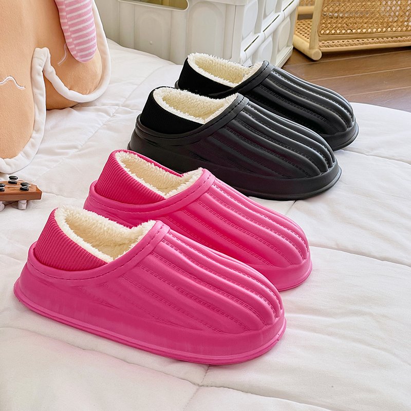 Woman Lady Furry Sandal Waterproof Home Outdoor Fur Plush Winter Fuzzy House Slipper Indoor Anti-Slip Soft Warm Cotton Shoes