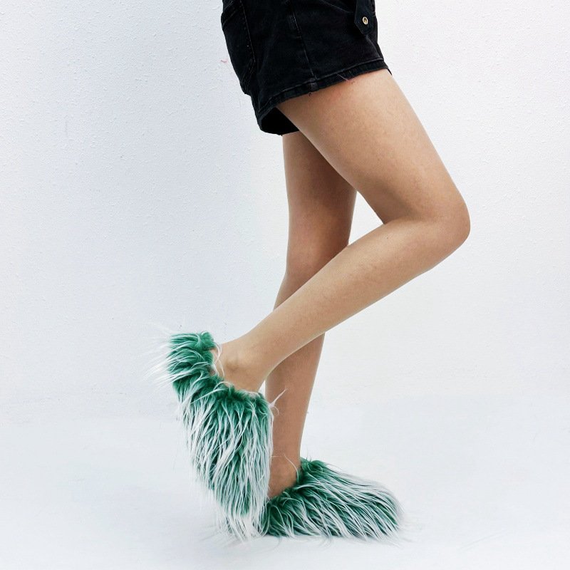 2024 Hot Sale Fuzzy Slippers Solid Color Chic Cozy Commuting Slippers Big Size Fashion Women Closed Toe Fur Slipper