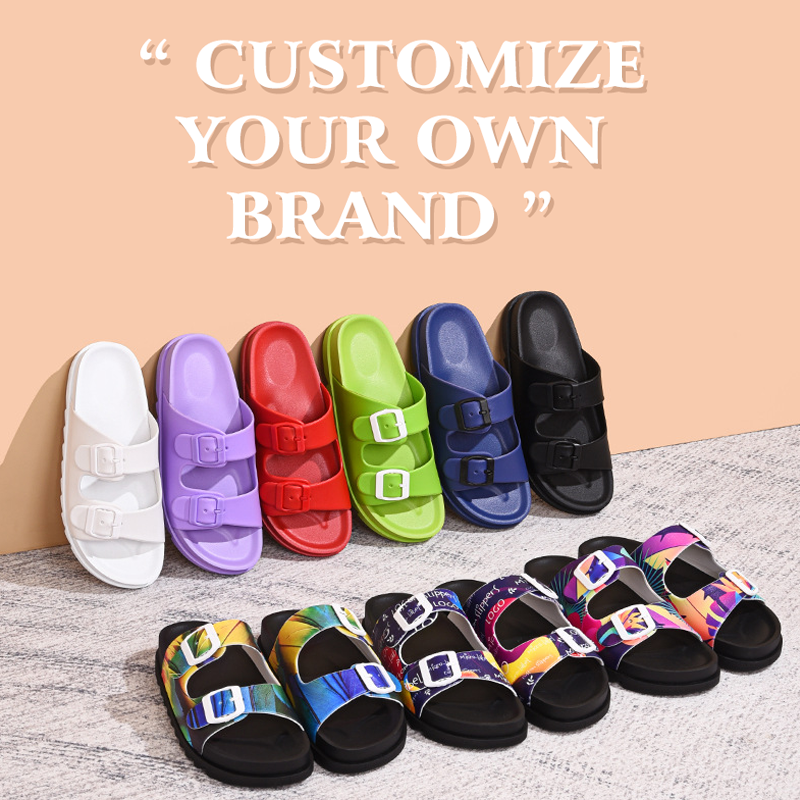 Custom flip flops Unisex platform slides slippers Double-buckle Adjustable Strap Size Pillow Slippers