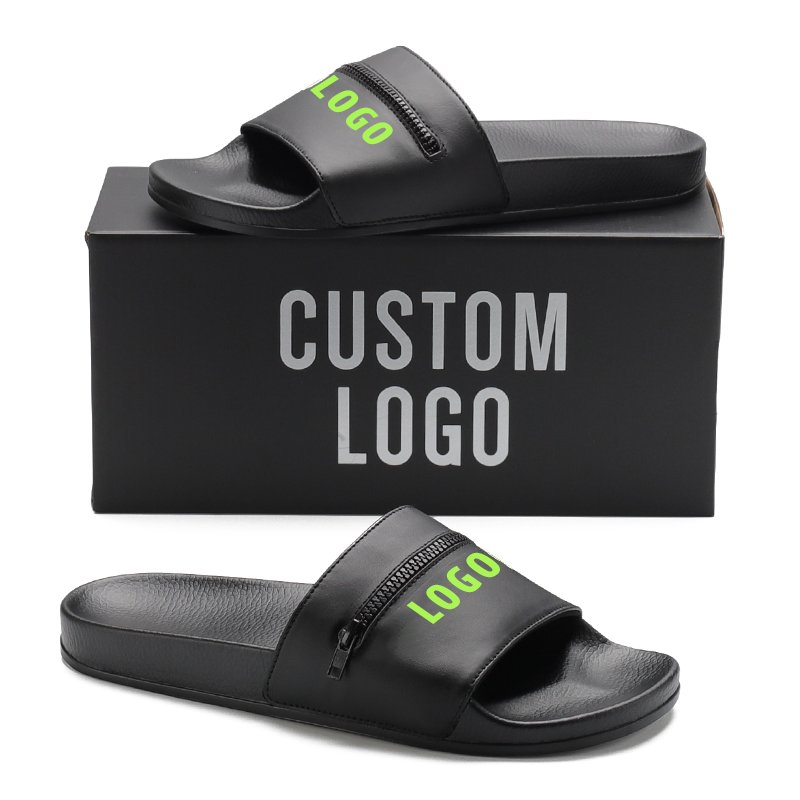 Xsheng Luxury Designer Slides Slippers Man Hard Oem Logo Custom Zipper Slide Sandals Large Size Slide Slippers For Wide Feet