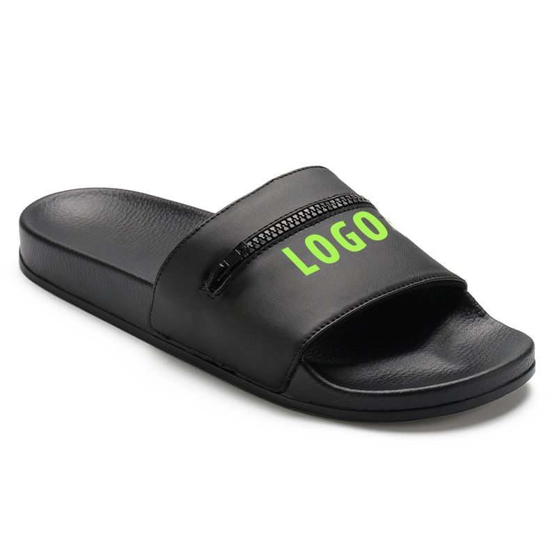 Xsheng Luxury Designer Slides Slippers Man Hard Oem Logo Custom Zipper Slide Sandals Large Size Slide Slippers For Wide Feet