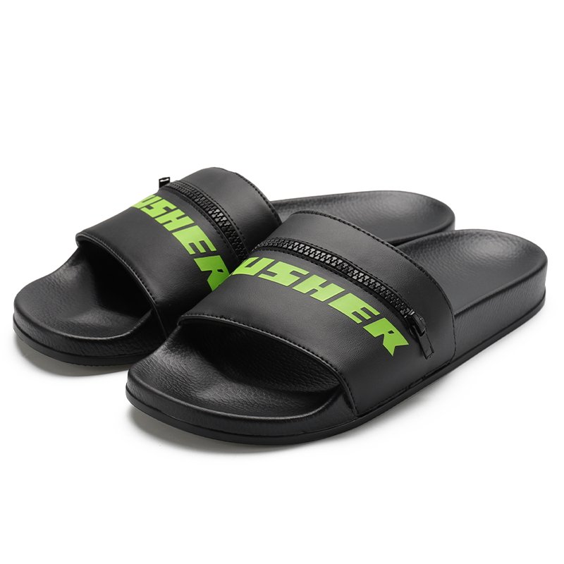 Xsheng Luxury Designer Slides Slippers Man Hard Oem Logo Custom Zipper Slide Sandals Large Size Slide Slippers For Wide Feet