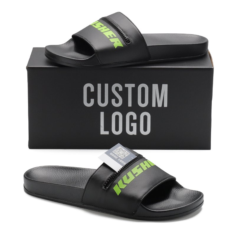 Xsheng Luxury Designer Slides Slippers Man Hard Oem Logo Custom Zipper Slide Sandals Large Size Slide Slippers For Wide Feet