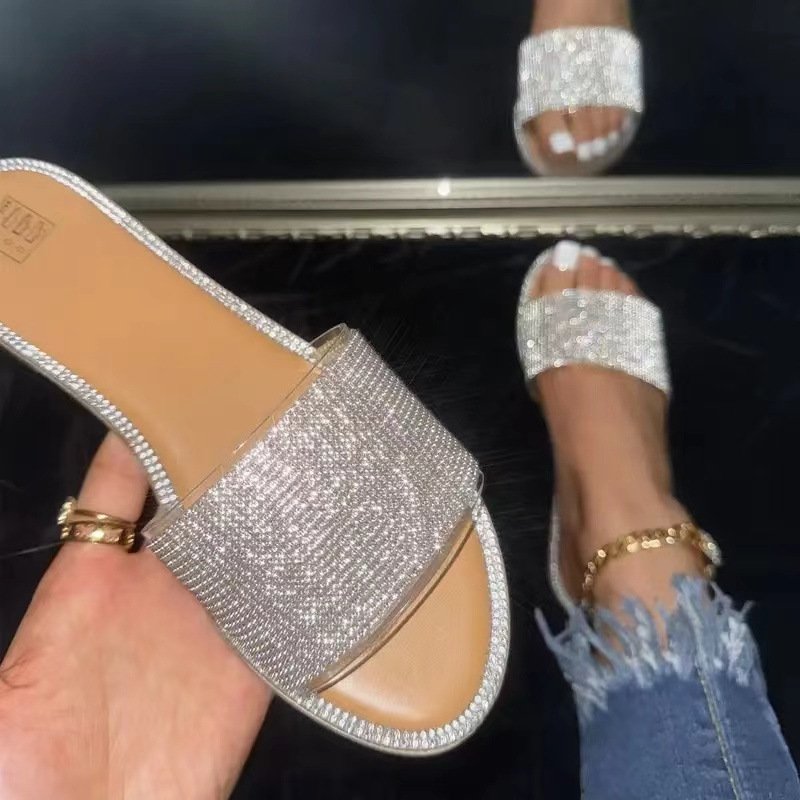 BUSY GIRL CY4418 slippers for women size 11 sparkling rhinestone sandals ladies shoes 2024 summer sea beach PVC slides slippers