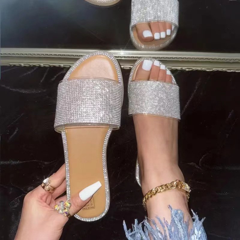 BUSY GIRL CY4418 slippers for women size 11 sparkling rhinestone sandals ladies shoes 2024 summer sea beach PVC slides slippers