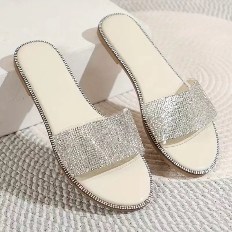 BUSY GIRL CY4418 slippers for women size 11 sparkling rhinestone sandals ladies shoes 2024 summer sea beach PVC slides slippers