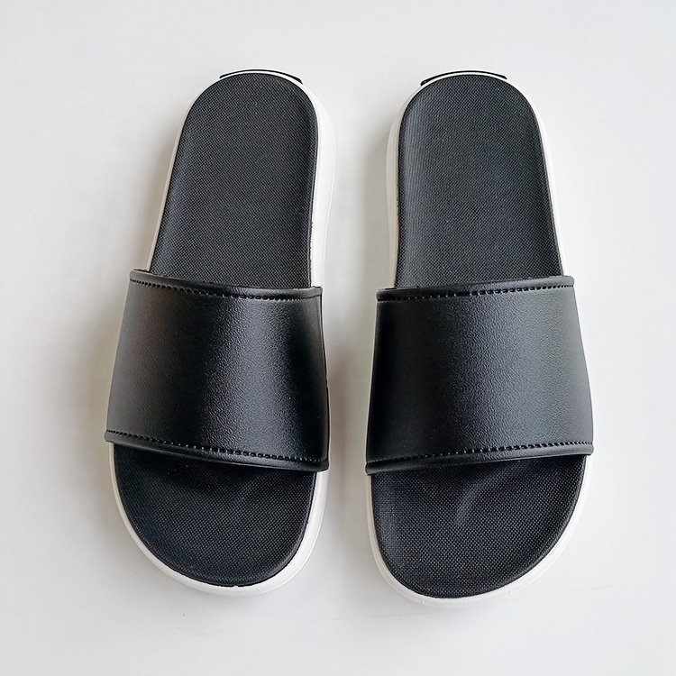 oem Custom Black Slides men Footwear PVC two colored sole Custom Logo Slippers Men Plain Blank Sandal, embossed print Slippers