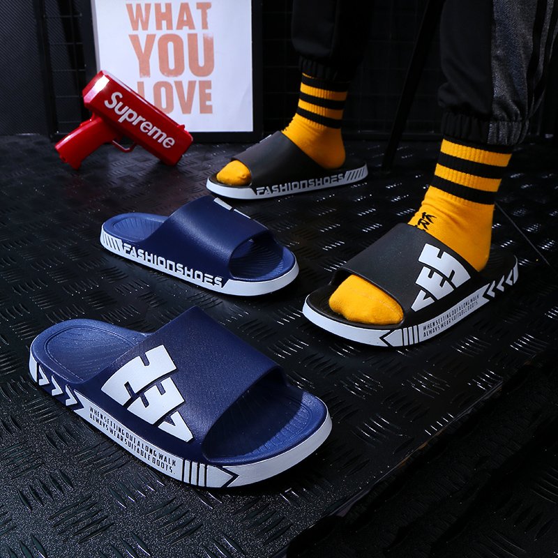 Men black promotion house flat beach outer house wear emboss logo custom unisex couple slide slippers