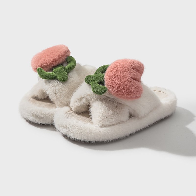winter 2024 new Cross Open Toe tulip flowers Fur Slides Slippers indoor Fluffy Fuzzy Home Slippers for ladies