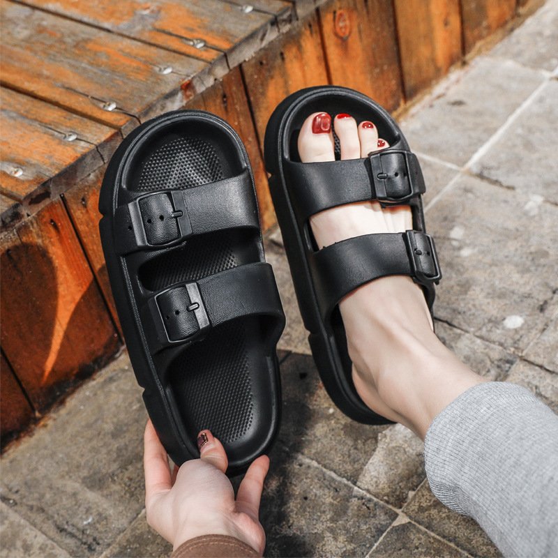 Fashion Summer Thick Bottom EVA Pillow Slides Sandals Slippers Women Home Sandals With Buckle