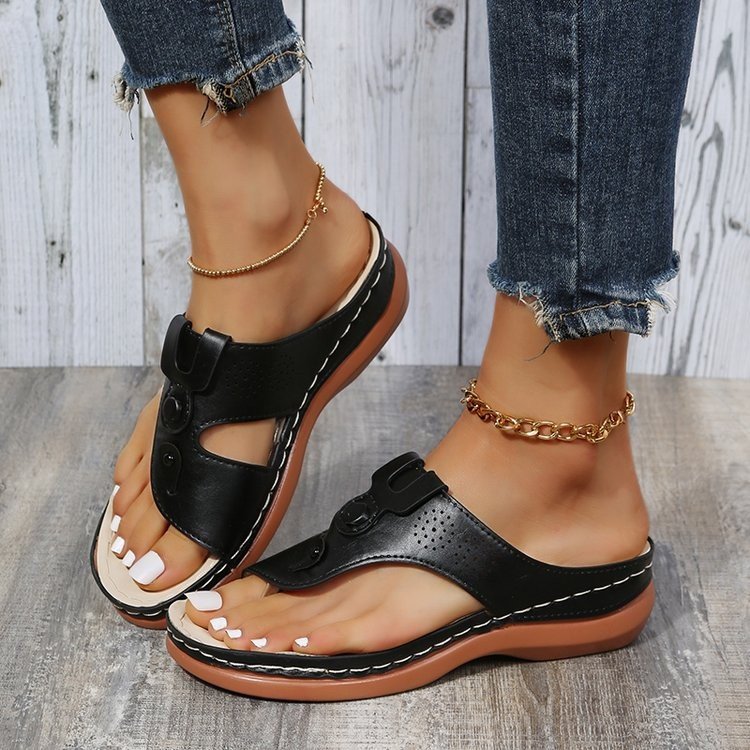 Soft Non-slip Round Head Thick Bottom Women Slides Slippers Summer New Style Flip Flop Strap Sandal