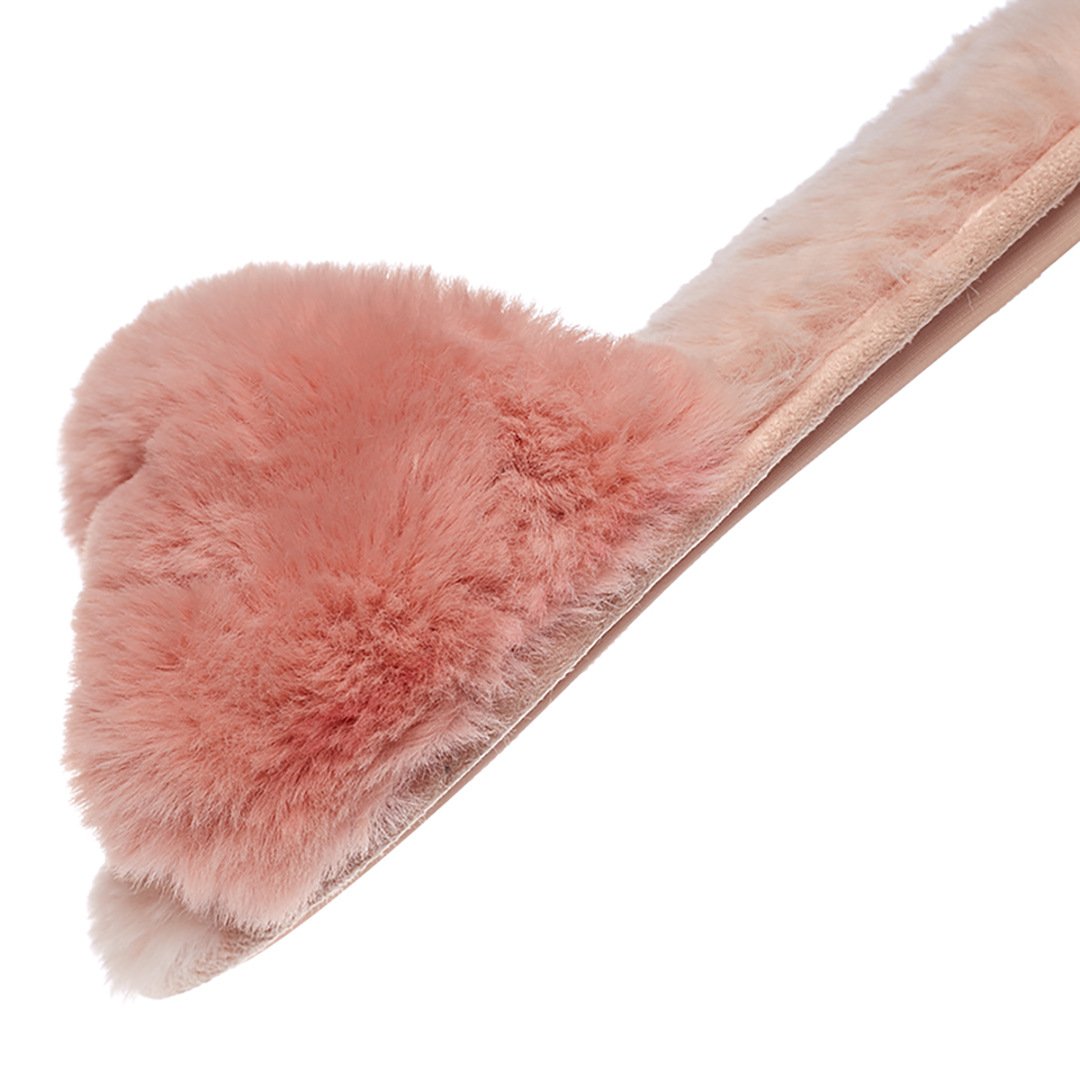 Slip on Cross Over Open Toe Fluffy Fur Women Indoor Slides Slippers