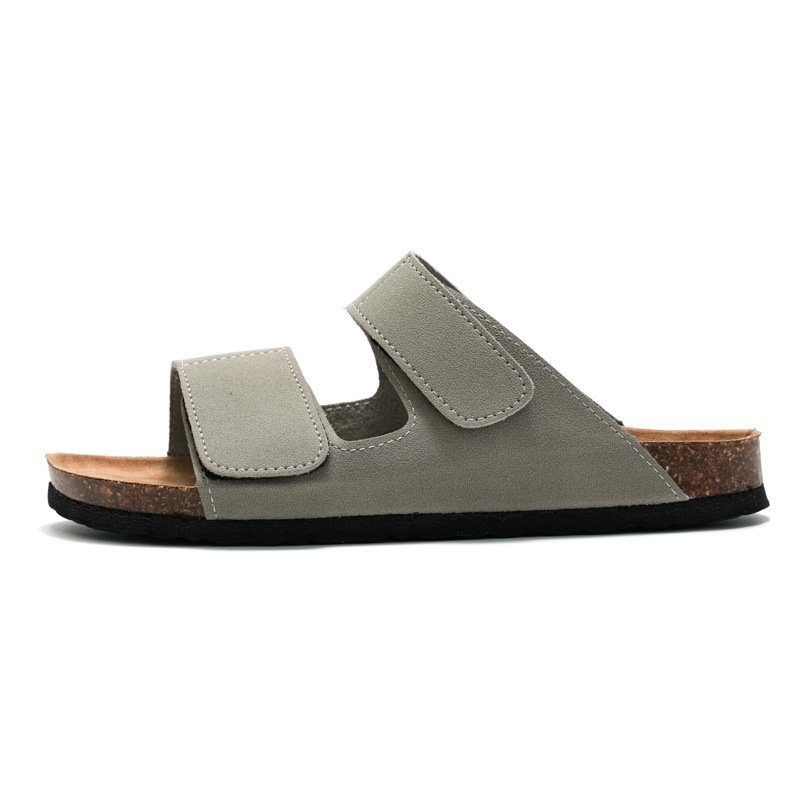 Men Cork slippers fashionable double strap men's beach summer slides slippers leather