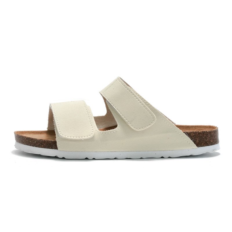 Men Cork slippers fashionable double strap men's beach summer slides slippers leather