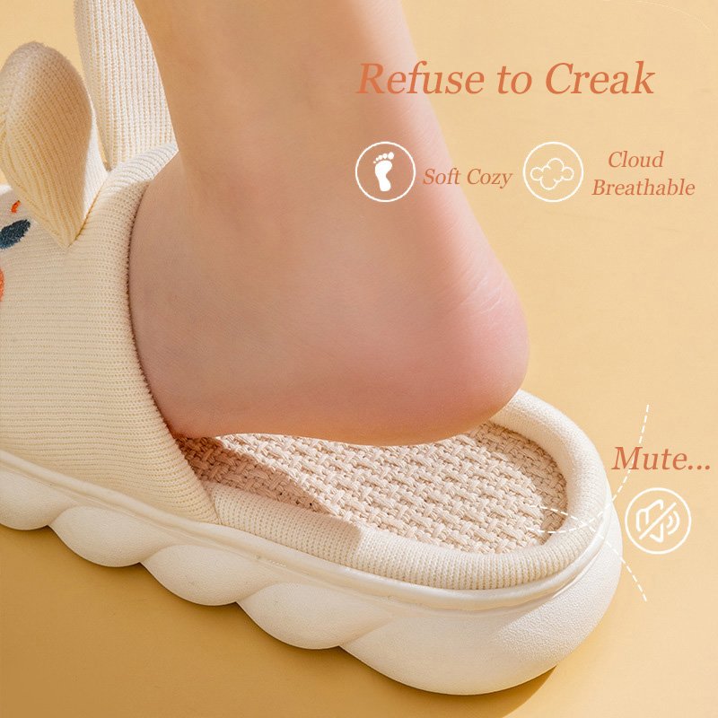 Cute Bunny Clouds Linen Slipper for Women Cozy Bedroom Slides Platform Sandals with EVA Insole for Couples Including Man