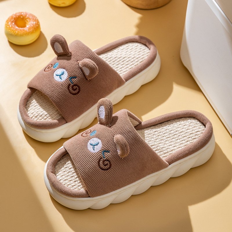 Cute Bunny Clouds Linen Slipper for Women Cozy Bedroom Slides Platform Sandals with EVA Insole for Couples Including Man