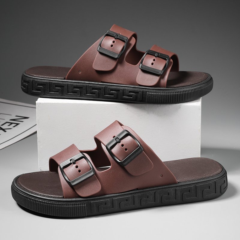 Wholesale Custom Man Black Suede Sandal Shoes Mens Beach Fashion Casual outdoor Leather Slides Slipper sandals for men
