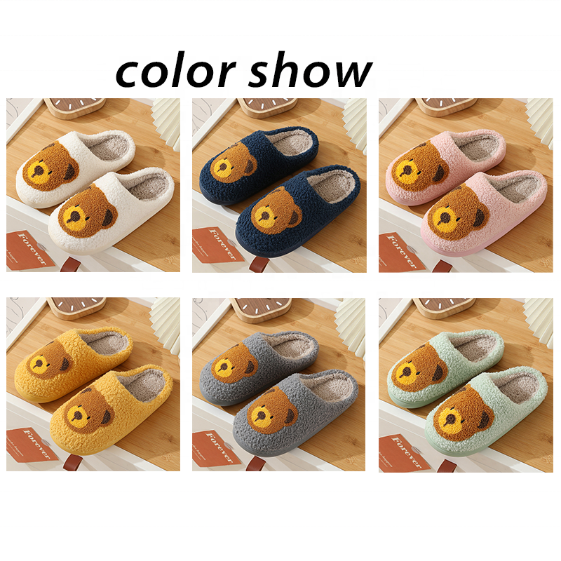 2023 Cotton Slippers Warm Smile Face Slides Slippers Custom Logo Fuzzy Slippers Fashion High Quality Winter Women EVA KC Oem/odm