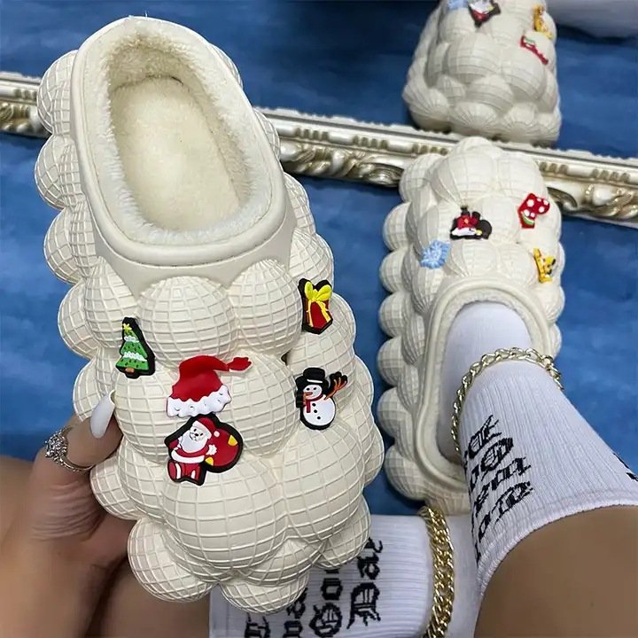 Wholesale Plush Indoor House Eva Winter Warm Indoor Cotton Winter Fur Lychee Bubble Slippers Foam Bubble Slides
