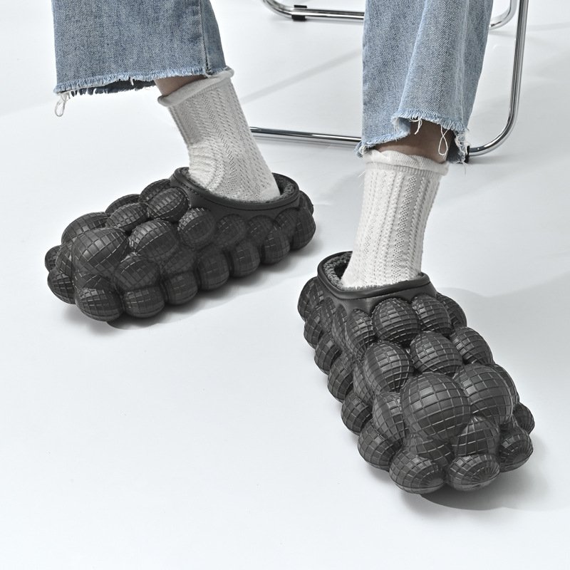 Wholesale Plush Indoor House Eva Winter Warm Indoor Cotton Winter Fur Lychee Bubble Slippers Foam Bubble Slides