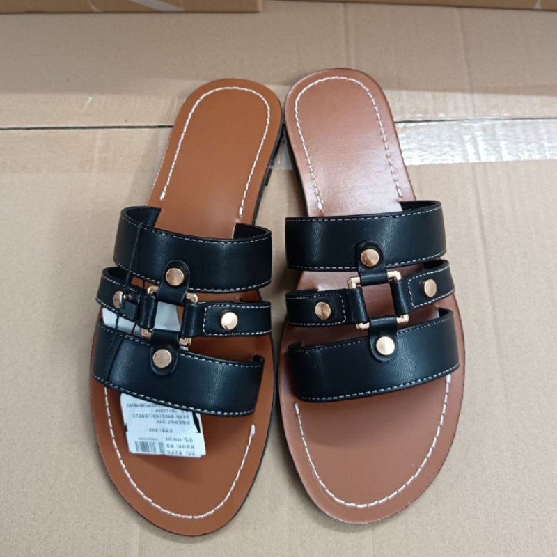 Big size 42 Famous ZA shoes 2024 summer brown round toe open toe slides slippers designer beach casual women's shoes