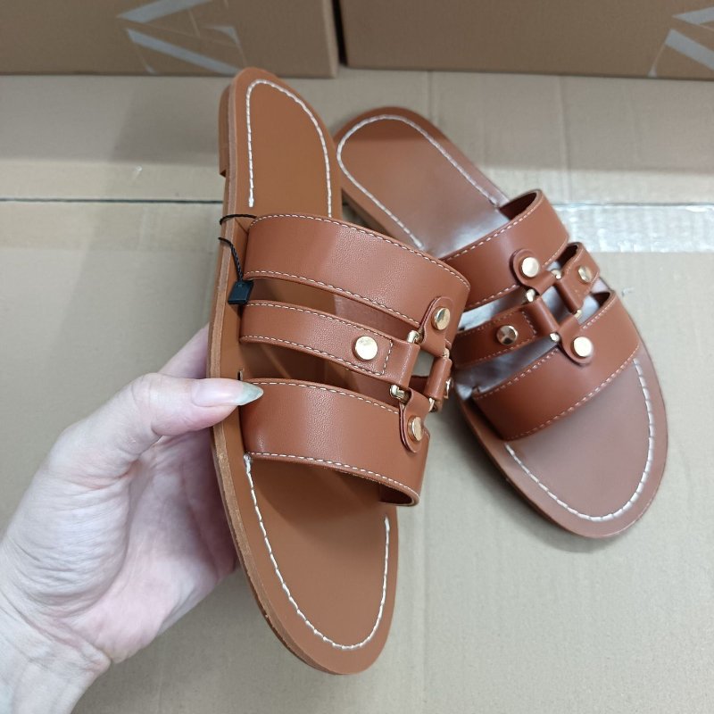 Big size 42 Famous ZA shoes 2024 summer brown round toe open toe slides slippers designer beach casual women's shoes