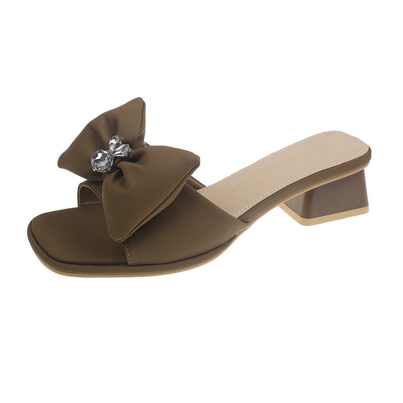 2023 Ins Style Black White Bow Ties Pu Leather Lady High Heel Dress Shoes Women Sandal Slides Slippers