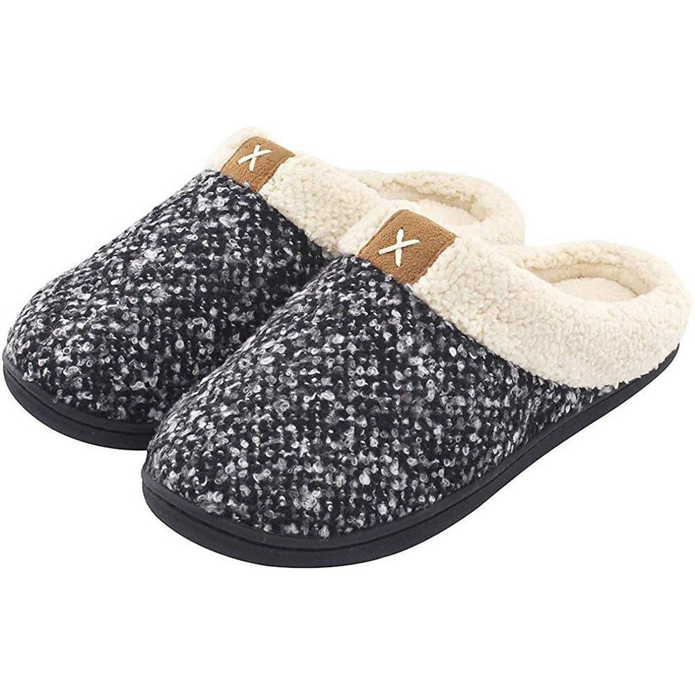 Polka Dot Knitted Fabric Women's Memory Foam Artificial Fur Women's Slippers Women's Indoor Soft Plush Slippers
