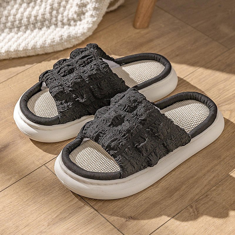 New Linen Women Slippers Four Seasons General Indoor Floor Cotton and Linen Slippers Couple Non-slip Mute Thick Bottom Shoes