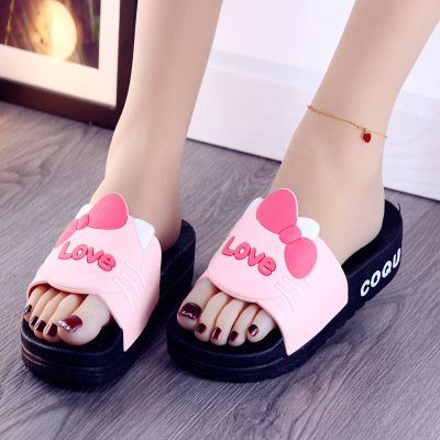 SL-079 New Style Lovely Cartoon Wholesale Slipper Thick High Heel Antislip PVC Slippers For Girl