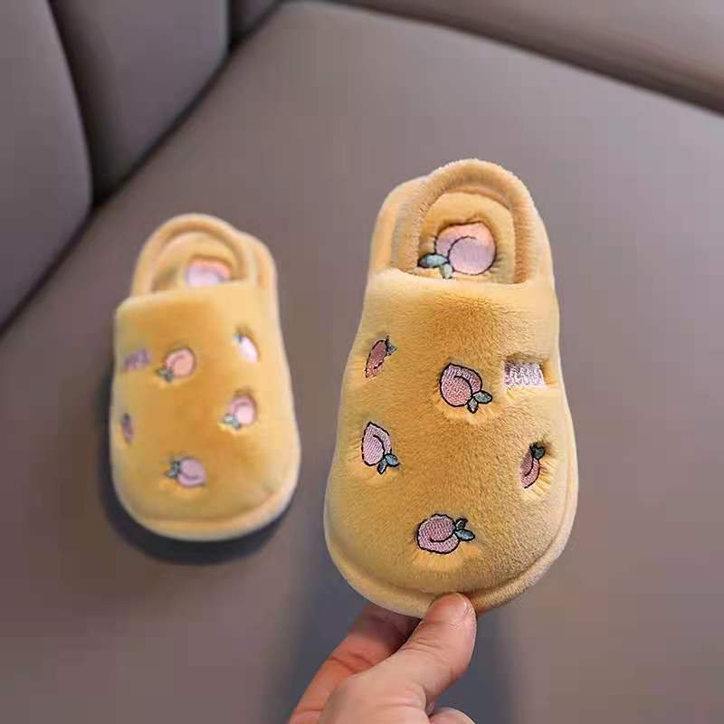 Wholesale Price Indoor House Soft Insole With Back Strap Fruit Cartoon Upper Fur Slipper For Kids
