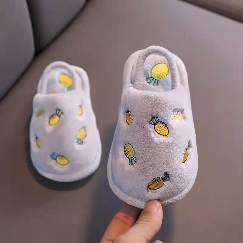 Wholesale Price Indoor House Soft Insole With Back Strap Fruit Cartoon Upper Fur Slipper For Kids