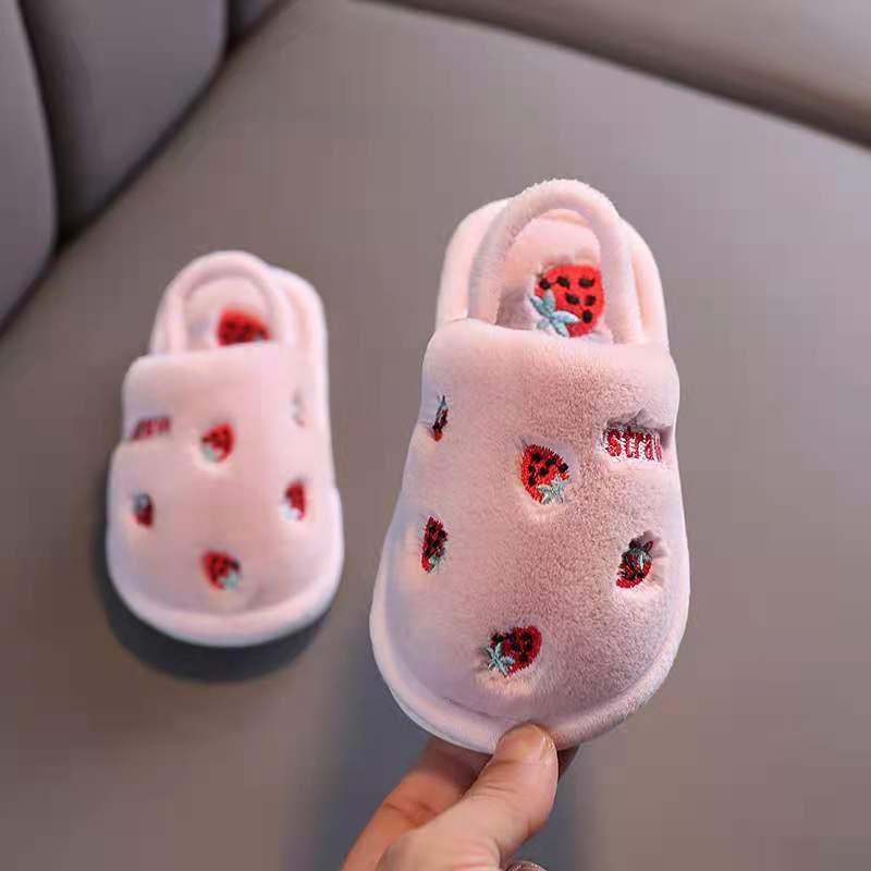 Wholesale Price Indoor House Soft Insole With Back Strap Fruit Cartoon Upper Fur Slipper For Kids
